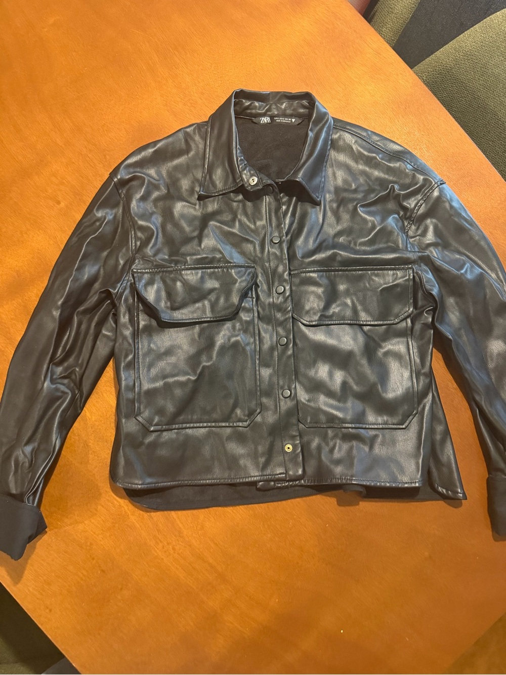 Zara Black Faux Leather Utility Jacket